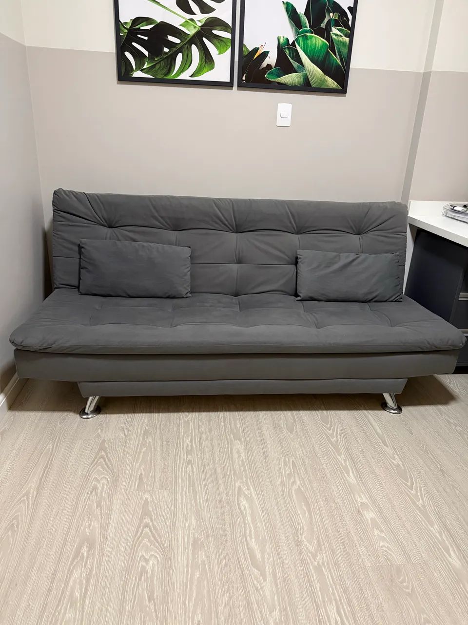 Sofá-cama 3 Lugares Cinza Suede64374834708865120