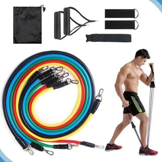 Kit Extensor Elastico 11 Peças Exercicio Fitness Pilates Academia
