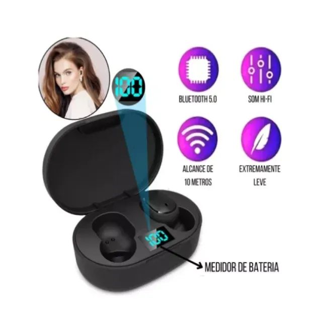 Fone De Ouvido Sem Fio E6s Bluetooth Tws Com Tela LED Digital   
