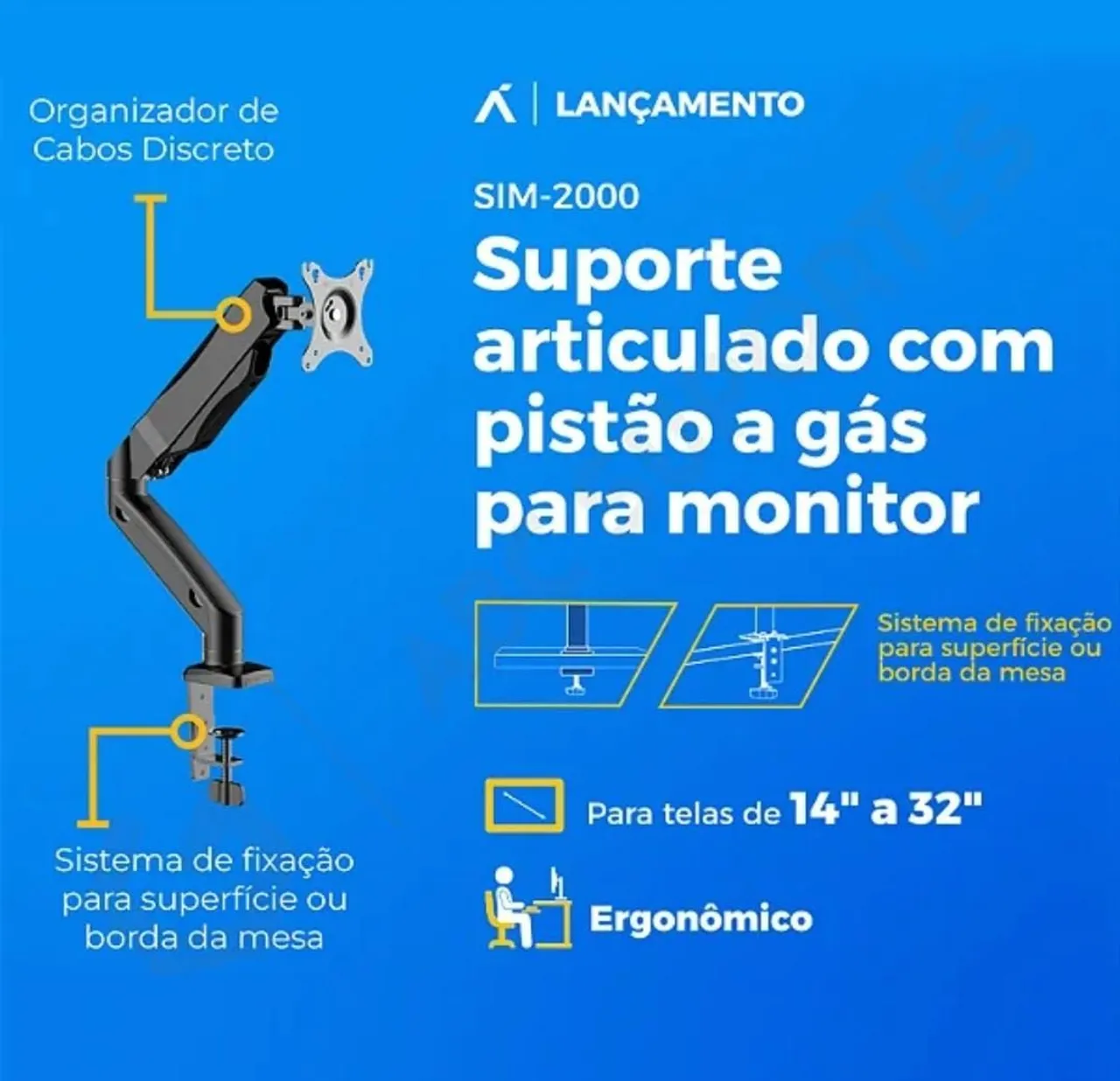 Suporte para Monitor Articulado com Pistão a Gás