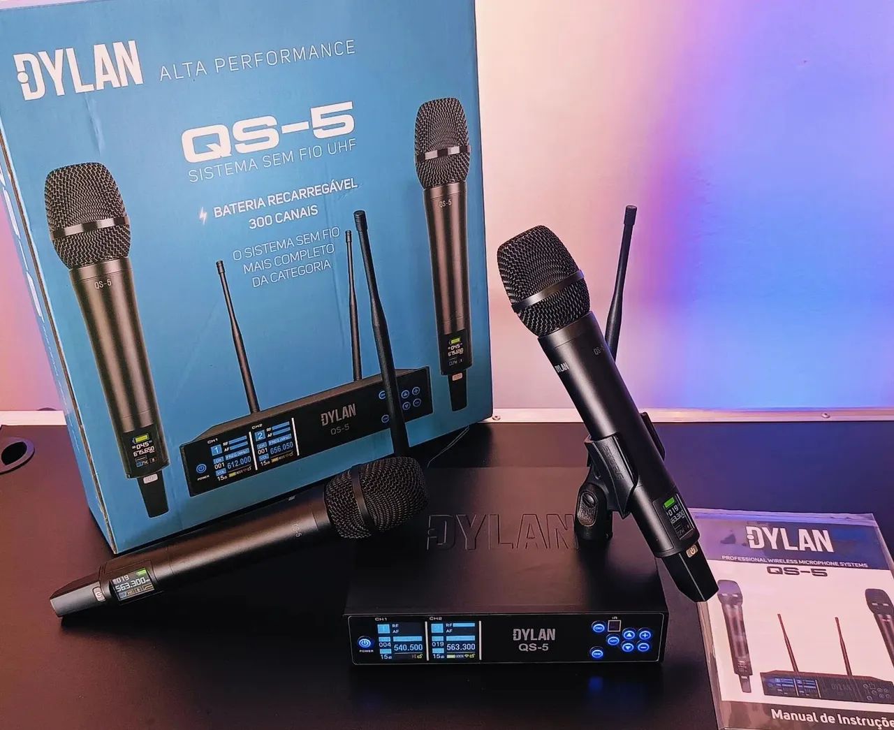 Microfone Duplo Sem Fio Dylan Recarregável QS-5 