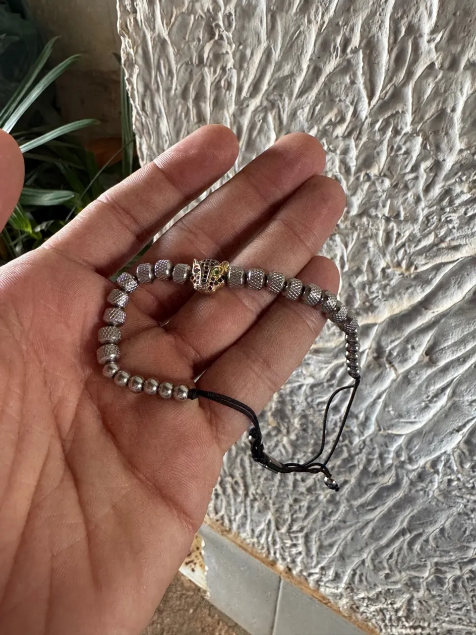 Pulseira Masculina de Prata com Pingente de Onça