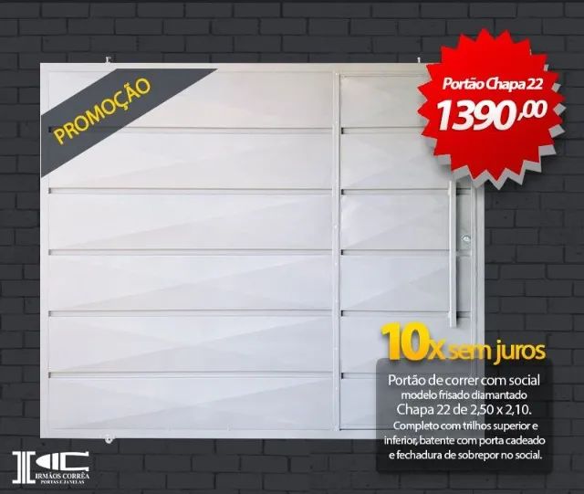 Portão de correr c/social para garagem