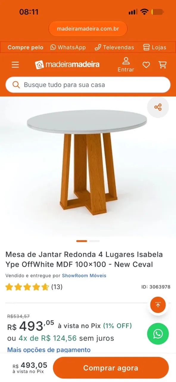 Mesa de jantar redonda - 4 lugares - Foto 4