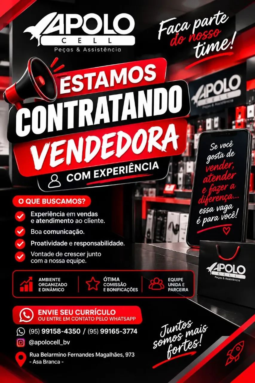 Vaga para vendedora com experiência.