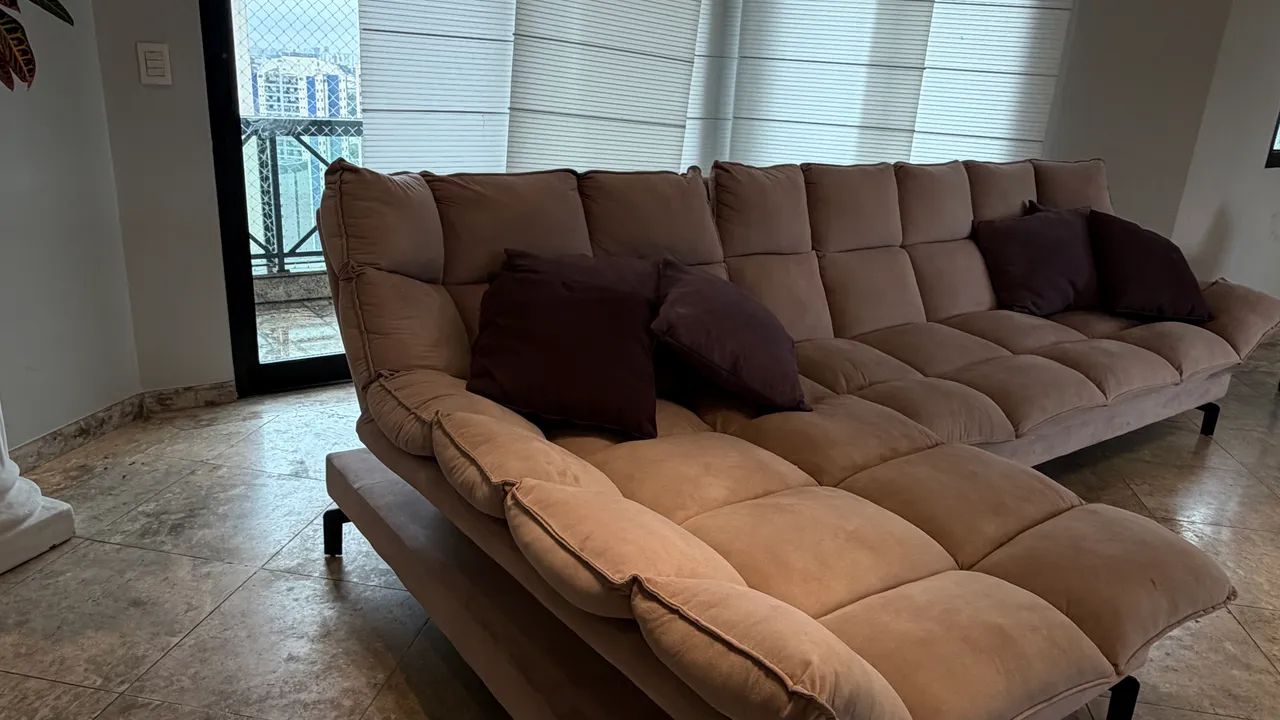 Sofá de Canto Retrátil em L - Tecido Suede Premium - Rosa - Foto 3