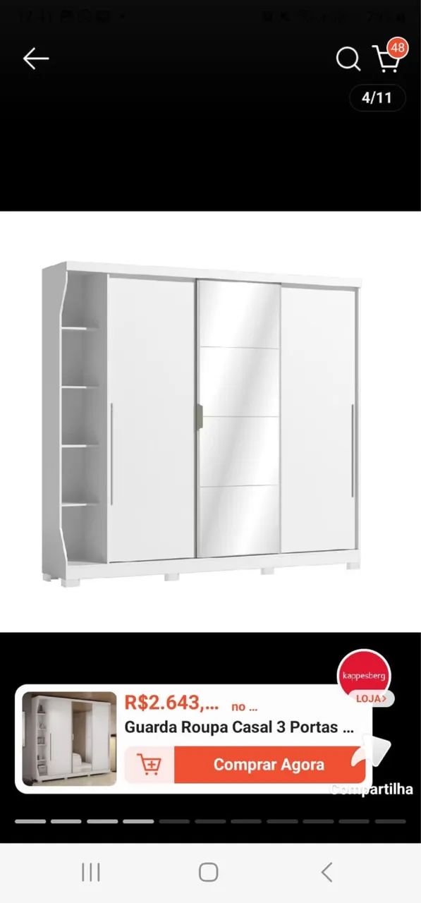 Guarda Roupa Casal 3 Portas com Espelho - Foto 4