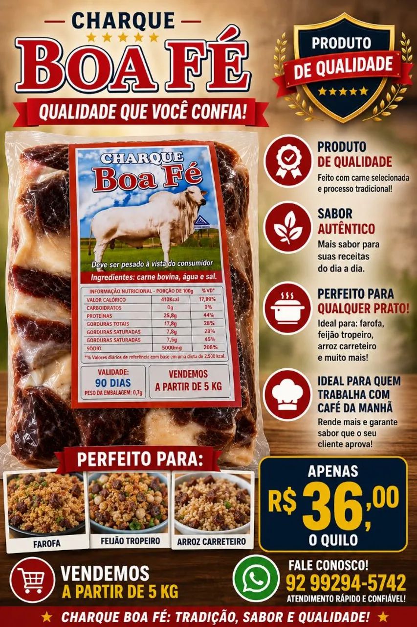 Charque 36,00 reais kg