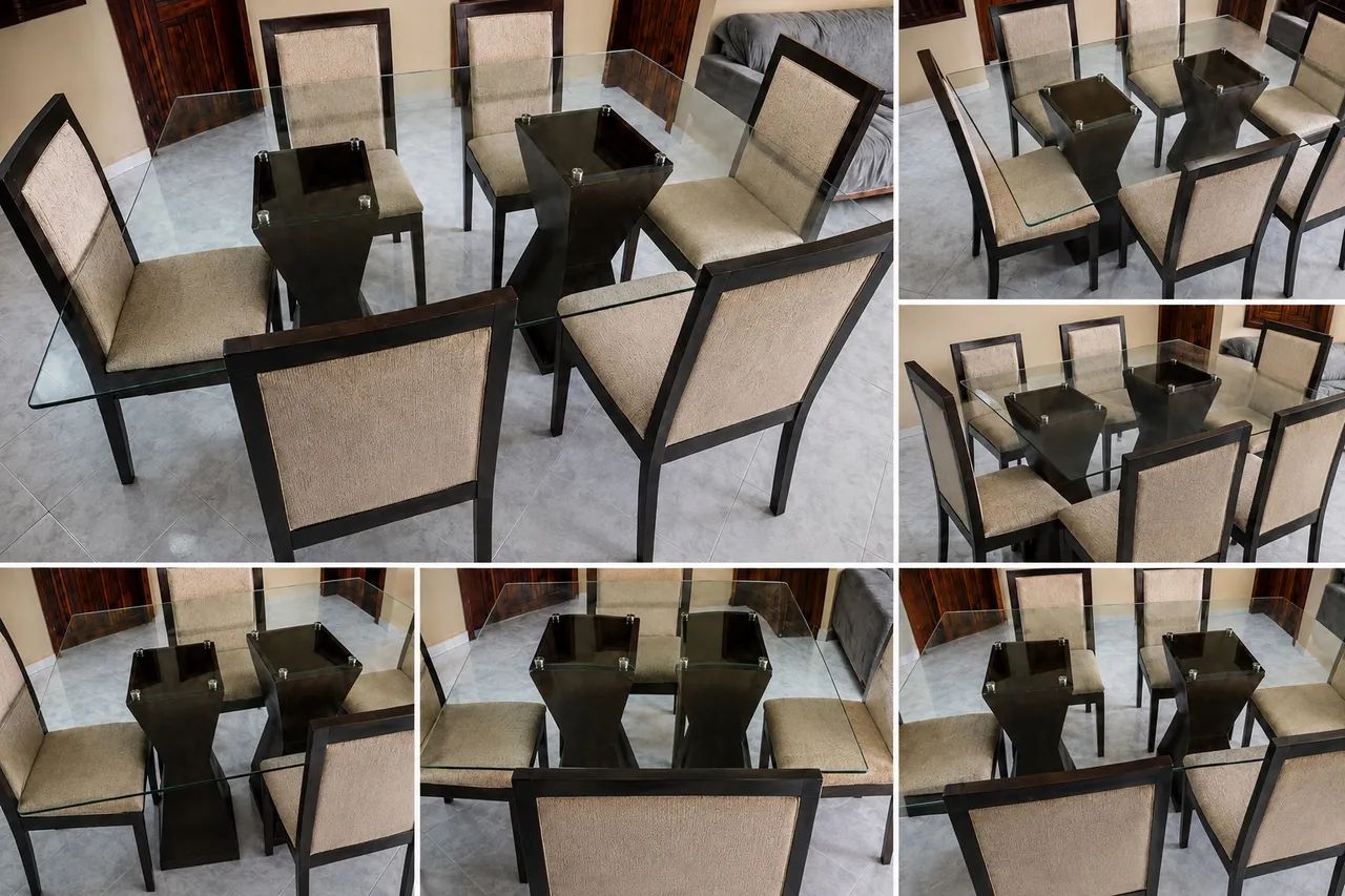 Conjunto de Mesa de Vidro com 6 Cadeiras de Madeira - Foto 5