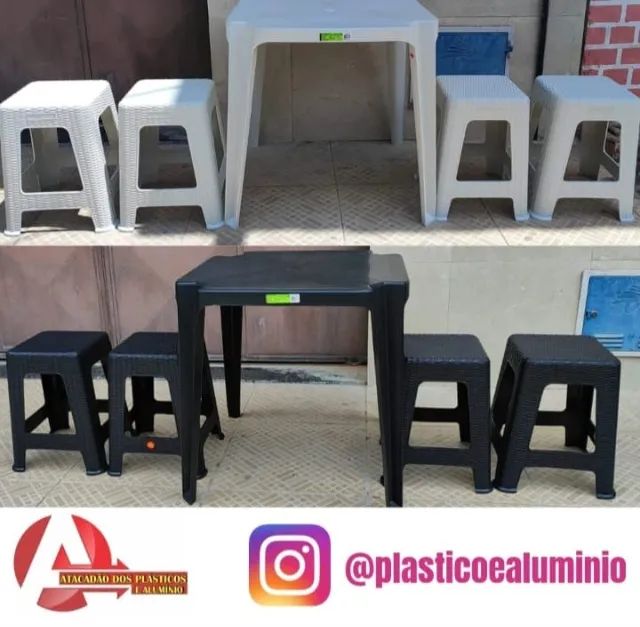 CONJUNTO DE MESA COM BANCOS DE PLÁSTICO