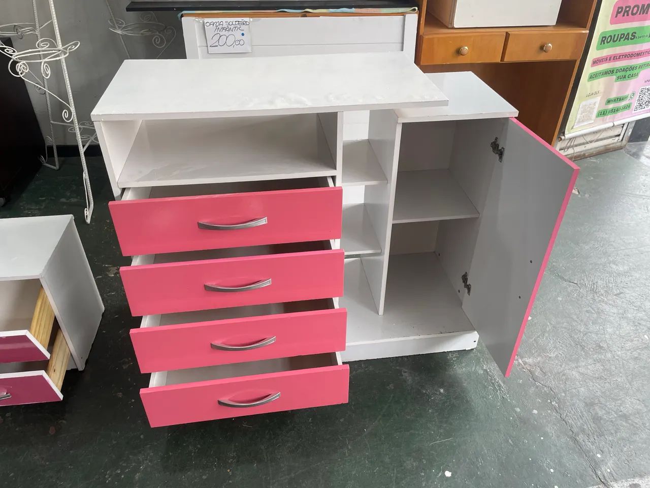 Cômoda Infantil Branca E Rosa  - Foto 2