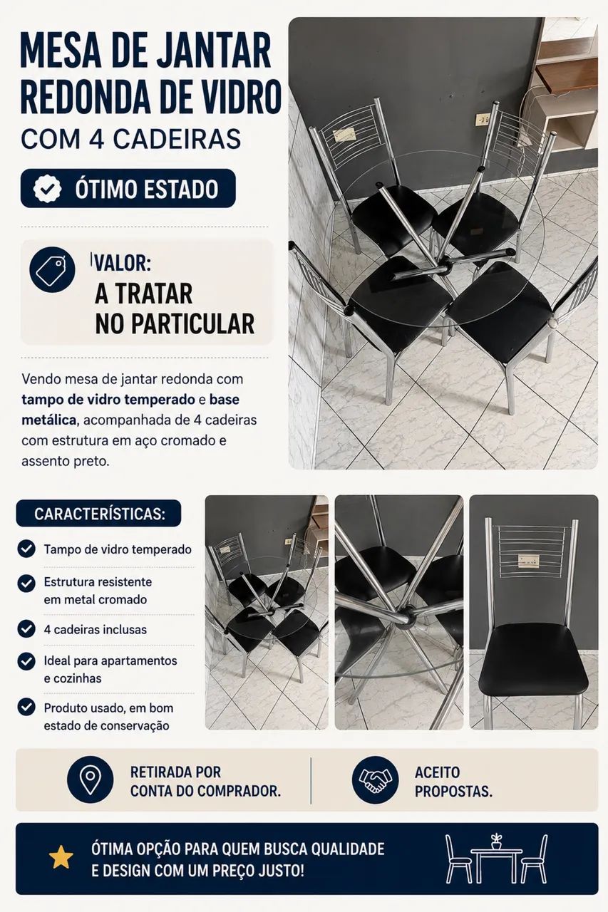 MESA DE VIDRO C/4 CADEIRAS