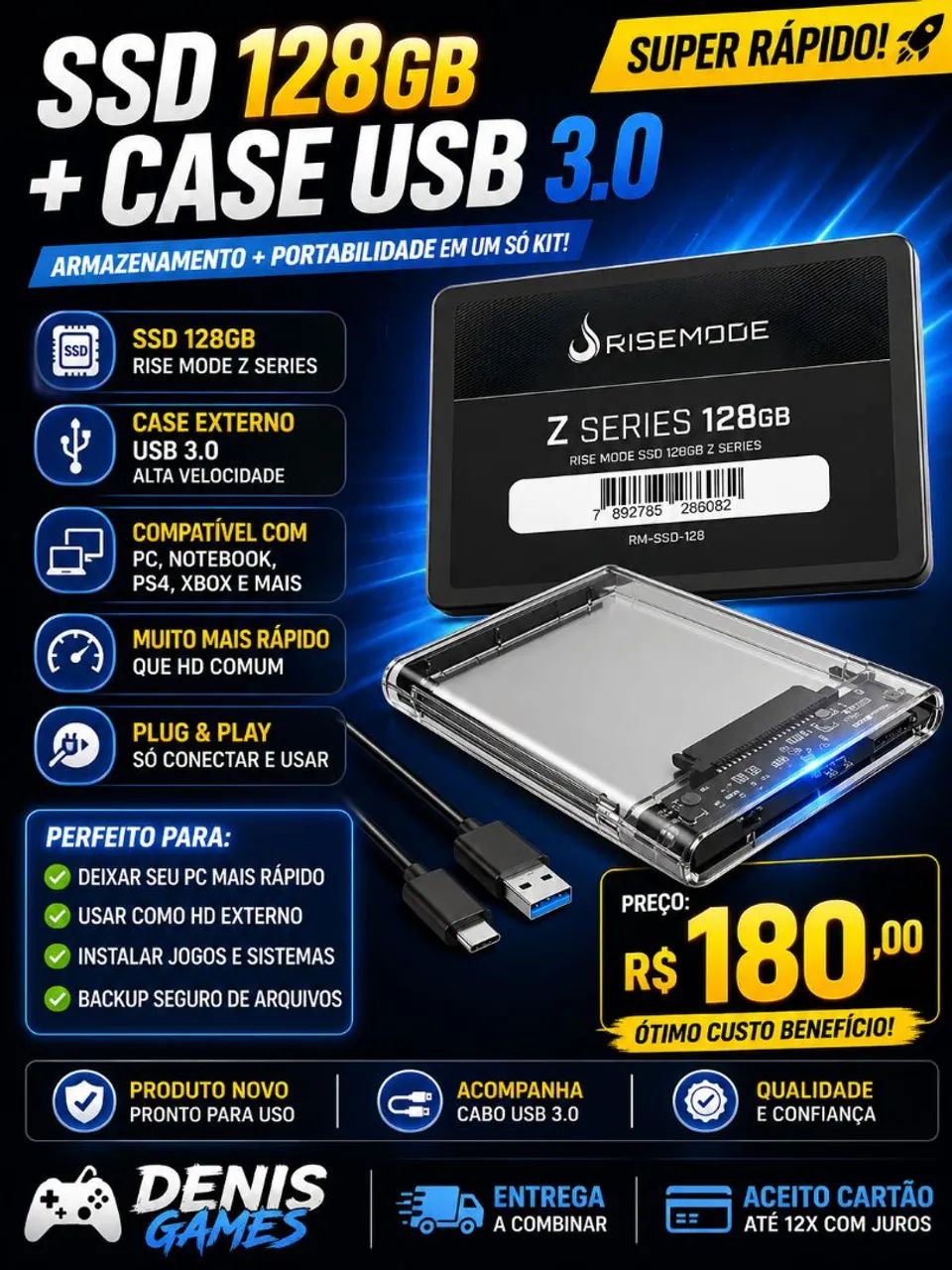 Ssd 128 novo + case 3.0