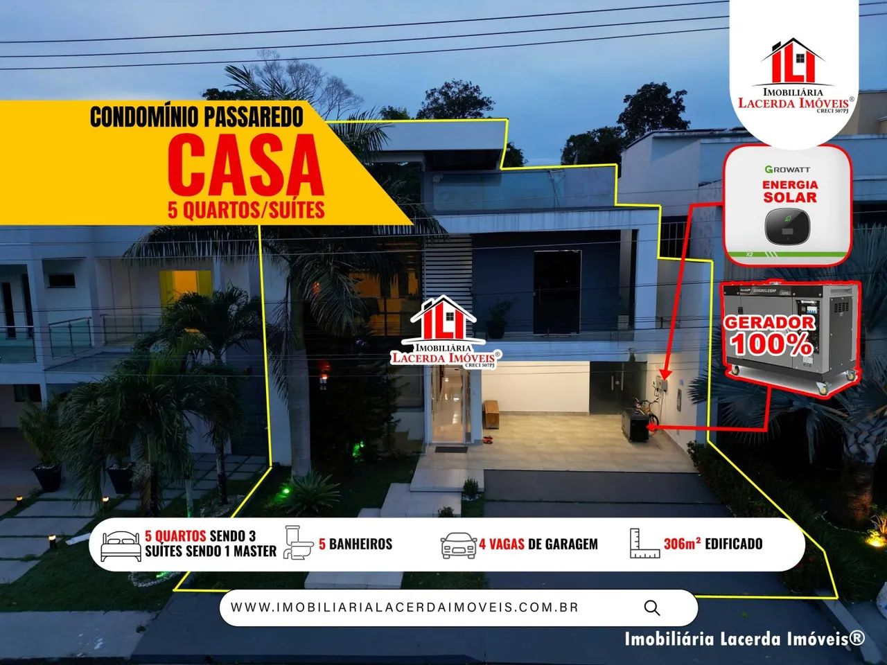 Condomínio Passaredo, Casa semimobiliada com 5 quartos sendo 3 Suítes, Gerador 100%
