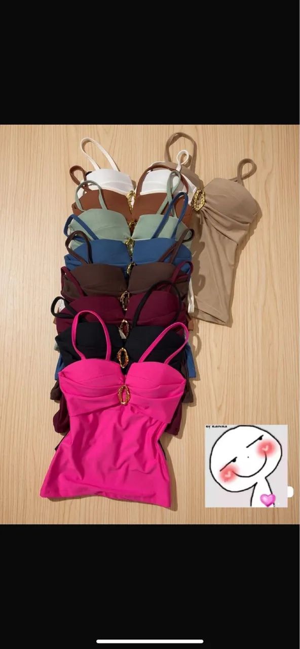 Blusa com bojo poliamida PMG azul e pink - Foto 2