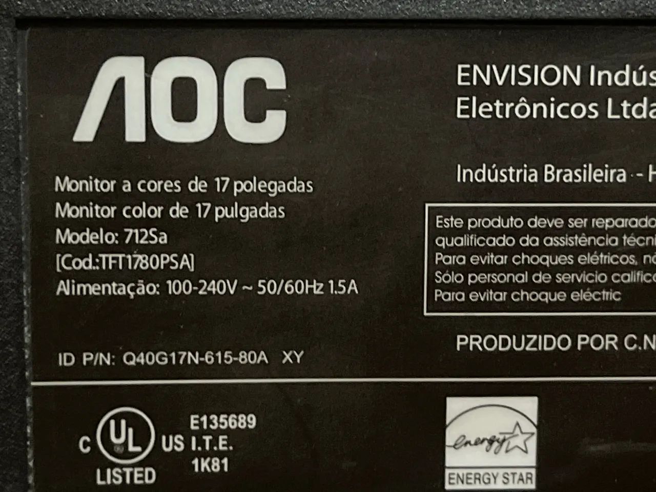 monitor LCD da marca AOC -  modelo 712Sa de 17 pol ( sem os cabos )  - Foto 3