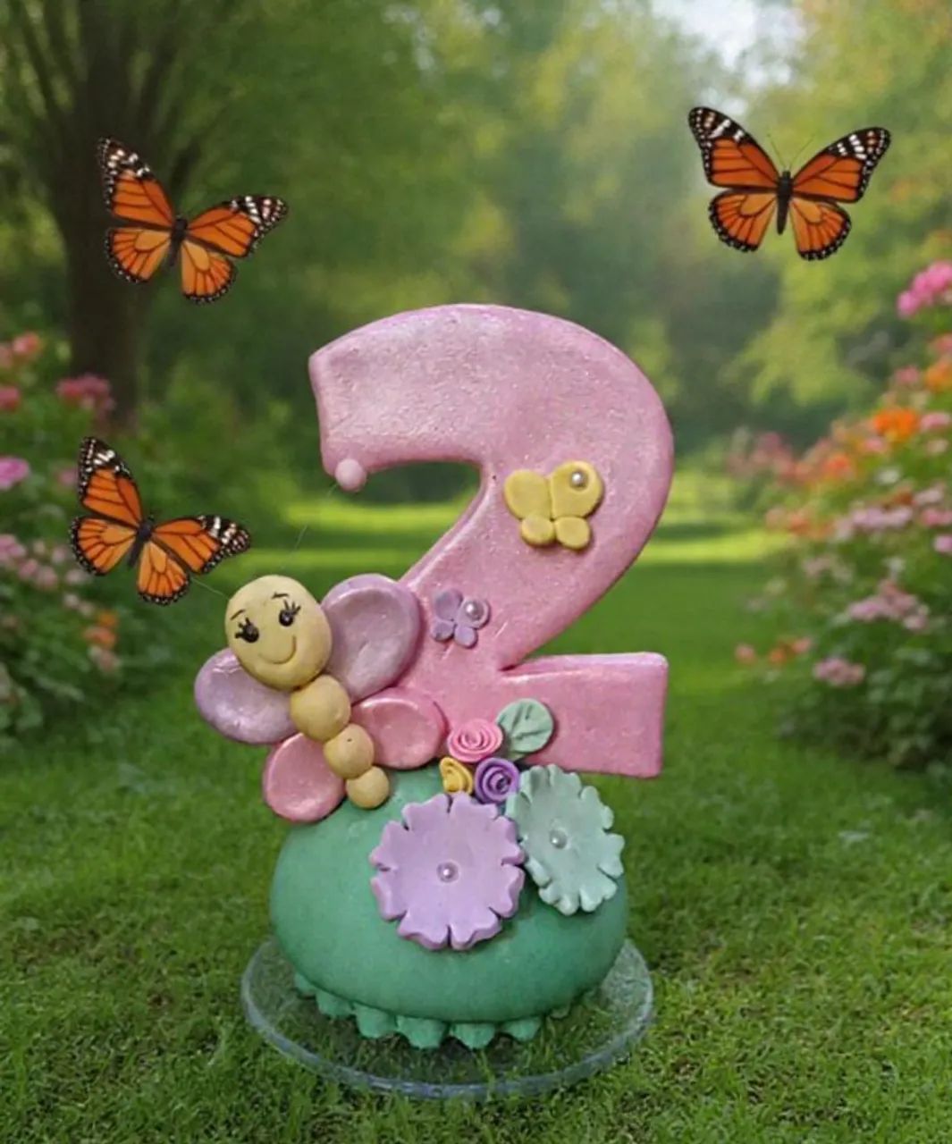 Vela em biscuit tema jardim 9cm