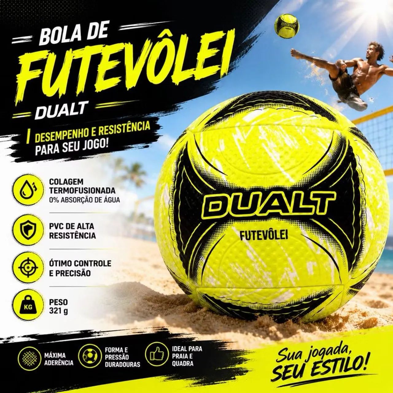 Bola De Futevôlei Dualt Futmesa Altinha Praia Pvc Resistente