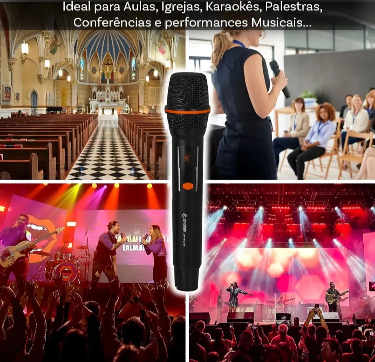 Microfone Dinâmico Uhf Sem Fio Duplo De Mão Karaokê - Foto 2