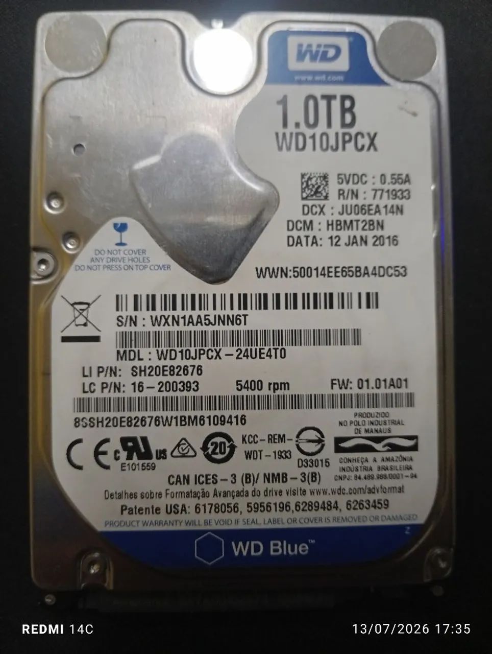 HD de 1 tera de notebook 