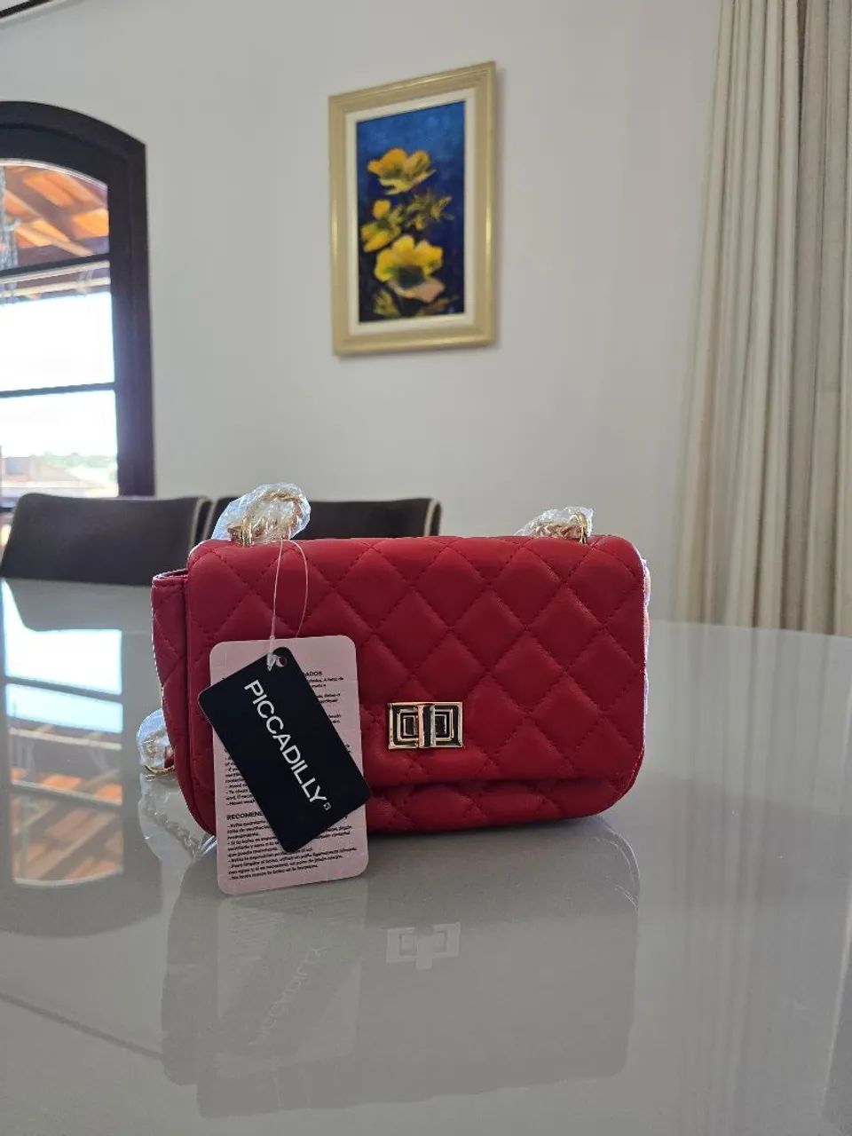 Bolsa Piccadilly Vermelha Nova com Etiqueta - Alça de Corrente - Foto 5