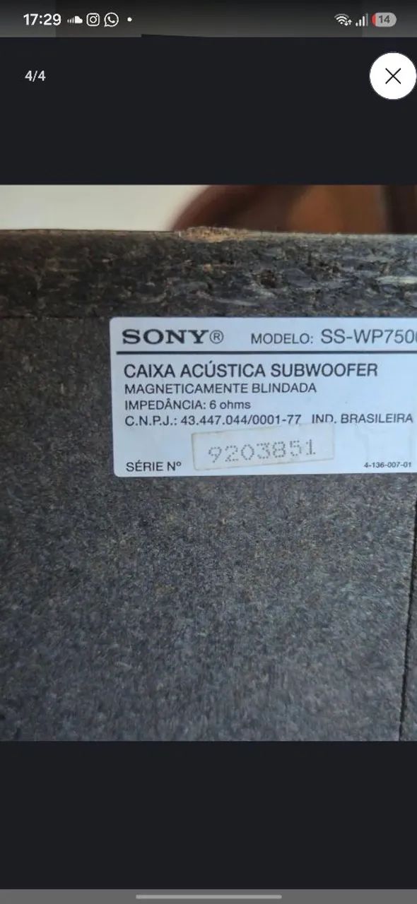 Subwoofer Sony as wp 7500
