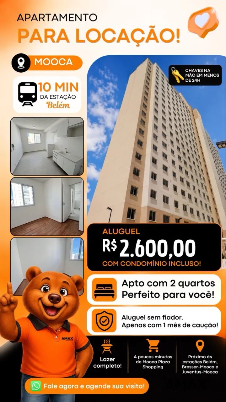 Apartamento para locação com dois dormitórios na Mooca