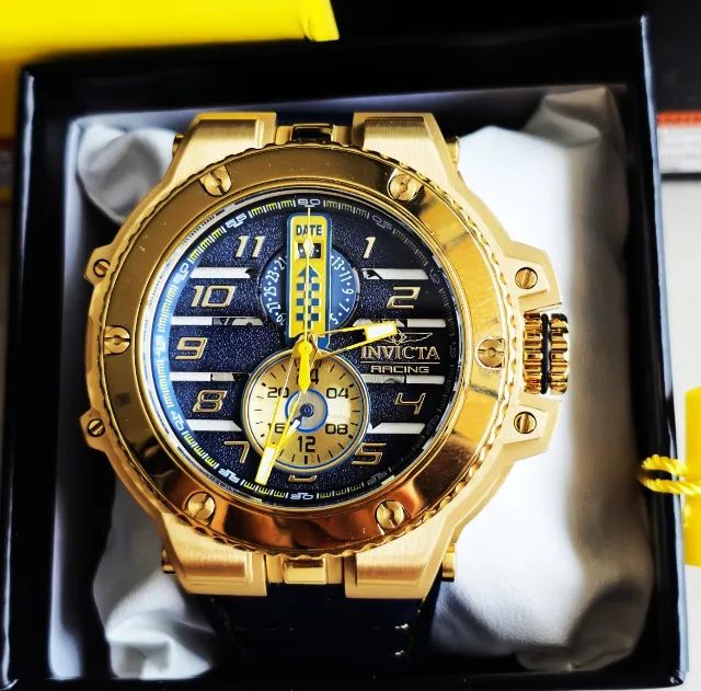Relógio Invicta Racing Downforce Dourado couro azul - Foto 4