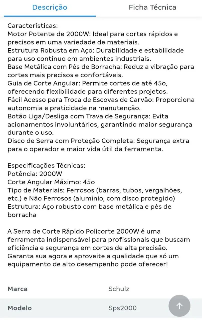 Serra circular corte rápido Policorte 14 polegadas 2000wats Sps 2000 Schulz - Foto 5