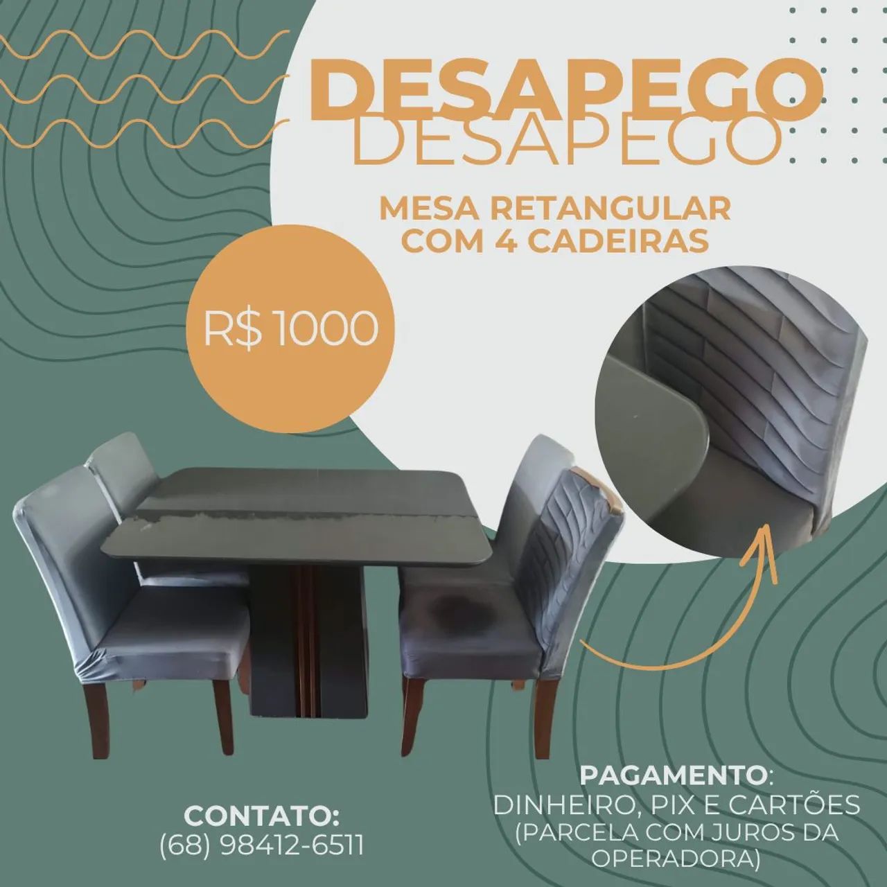 Mesa retangular com 4 cadeiras 