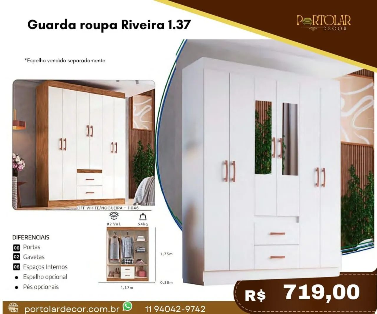 Guarda Roupa Riveira 1.37 - à pronta entrega 