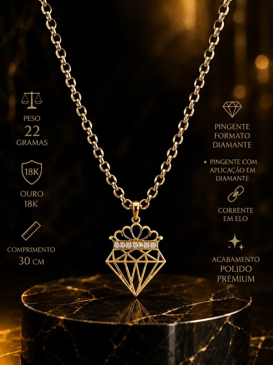 Corrente com pingente ouro 18k  22gr