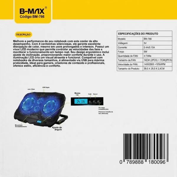 Suporte Com 4 Cooler Para Notebook Visor de led - Foto 2