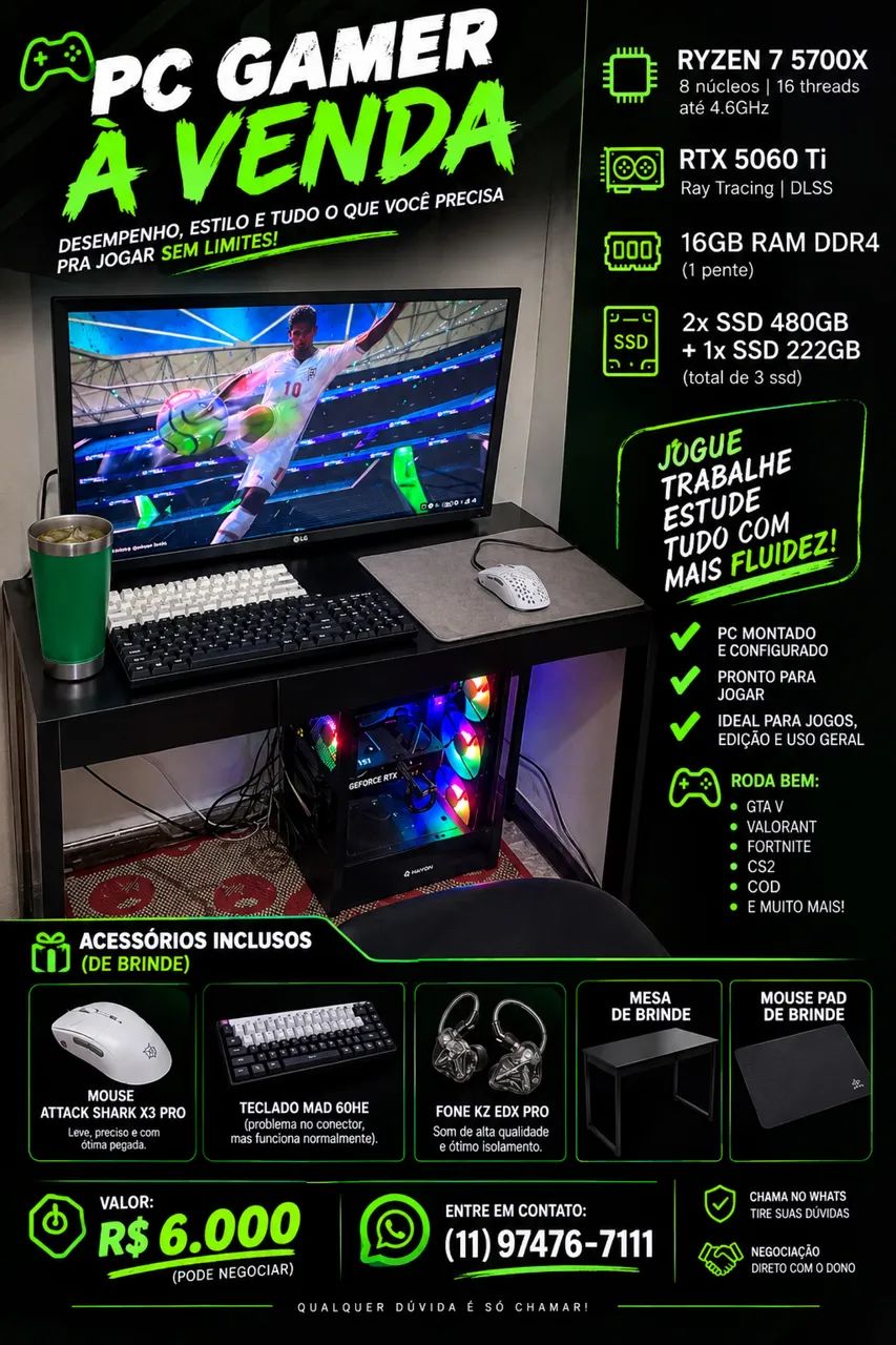 ? PC GAMER COMPLETO À VENDA - R$ 6.000 ?