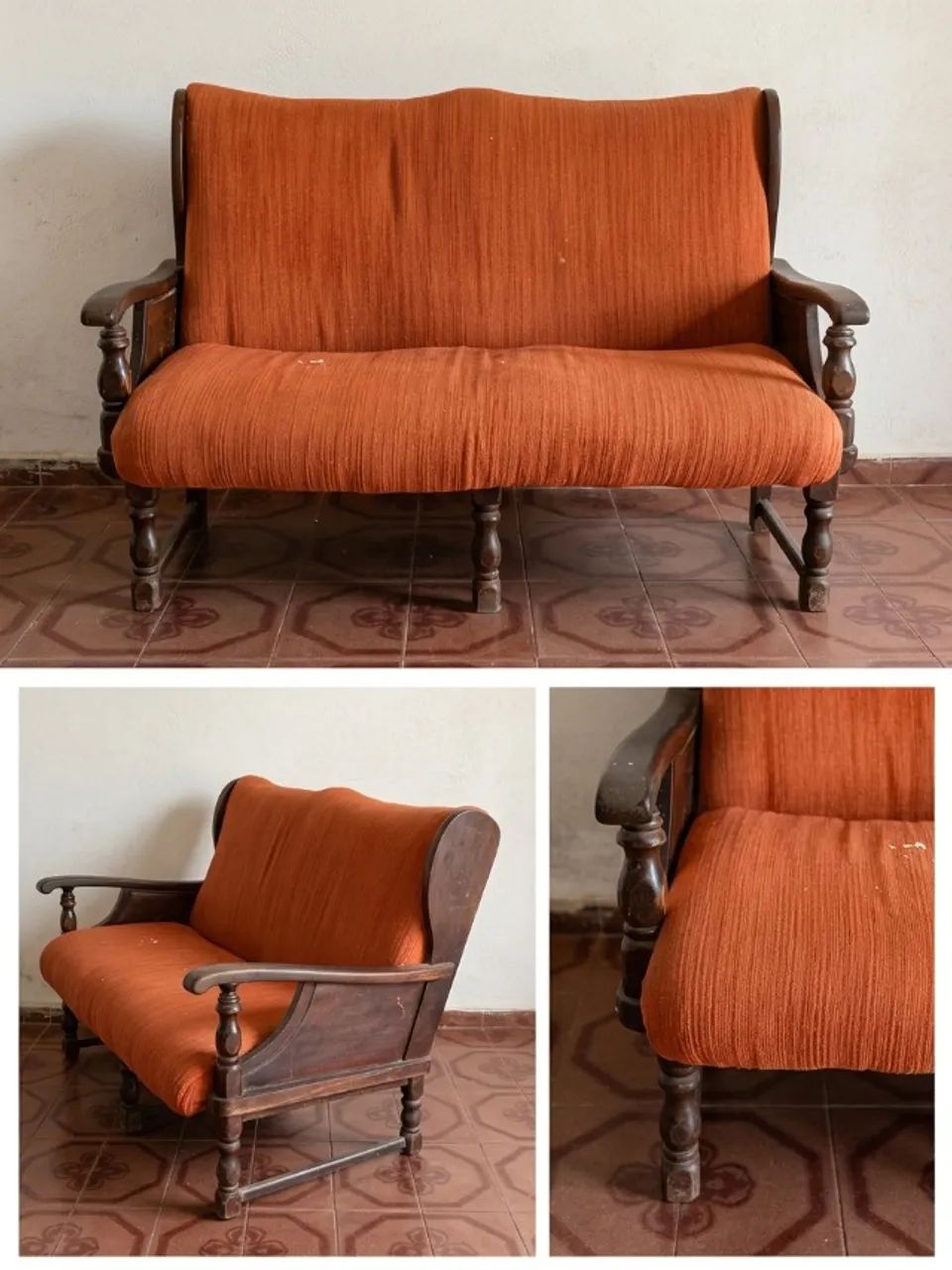 *? CONJUNTO COM 2 SOFÁS DE MADEIRA MACIÇA*                                               - Foto 4