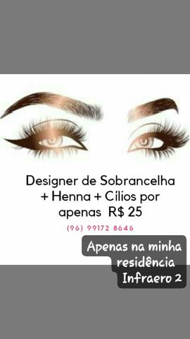 Designer de sobrancelha, henna e cílios inteiro $25