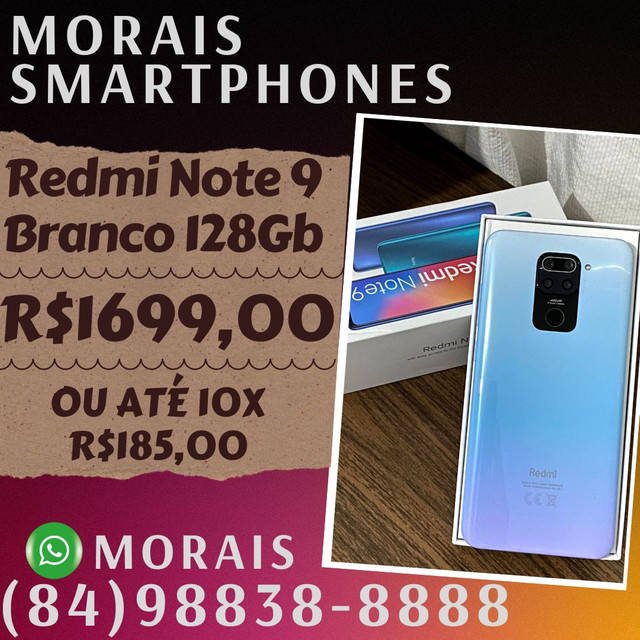 Xiaomi Redmi Note 9 128Gb Branco Pérola (Lacrado) - WHATS ( 8 4 ) 9 8 8 3 8 - 8 8 8 8
