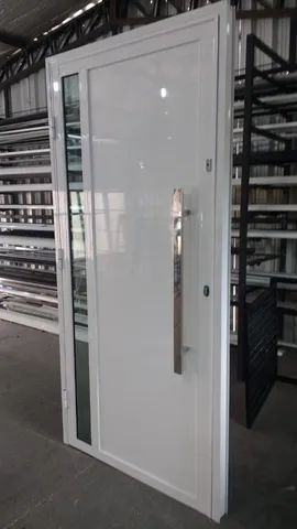 Porta de entrada lambril de alumínio, completa, sob medida, dobradiça e pivotante  - Foto 4