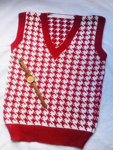 Tricô Suéter Xadrez vermelho 