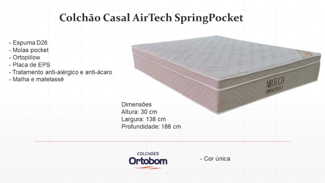 Colchão Casal Molas ensacadas AirTech SpringPocket ortobom 30 cm