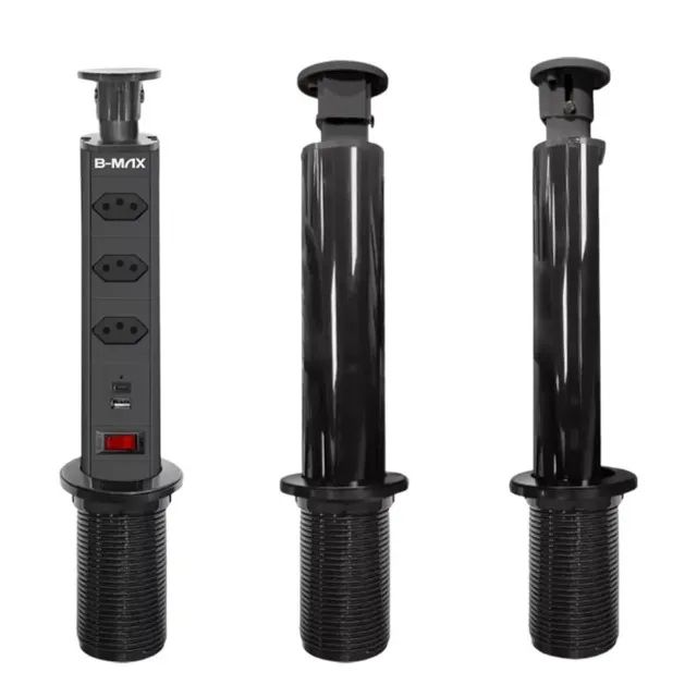 Torre Tomada Retrátil Push to Open 20A - Ideal para Cozinha e Escritório [Preto].  - Foto 5