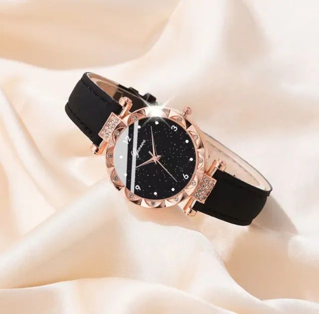 Anel Colar Brincos e Relógio Tudo Combinando Dourado com Preto - Foto 2