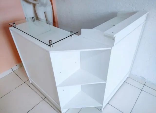 BALCÃO EM L, BALCÃO CAIXA + BALCÃO SIMPLES COM TAMPO DE VIDRO 