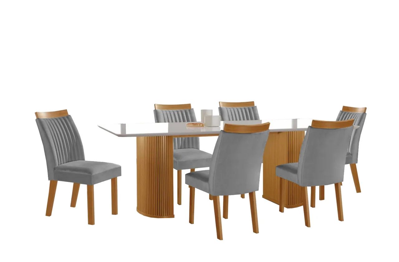 Mesa de Jantar Base Ripado com 6 Cadeiras Bia tt75