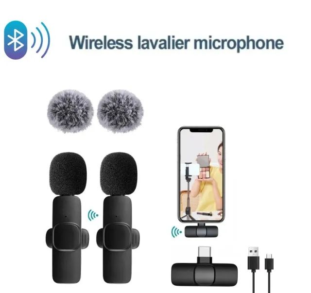 Microfone de Lapela sem fio bluetooth áudio voz vlog lives Produto novo testo na hora