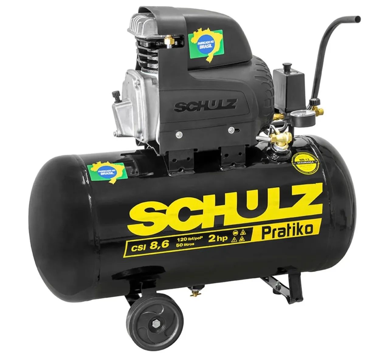 Compressor de Ar Pistão Pratiko 50L 8,6 Pés 2CV com Rodas 220V SCHULZ-915.042