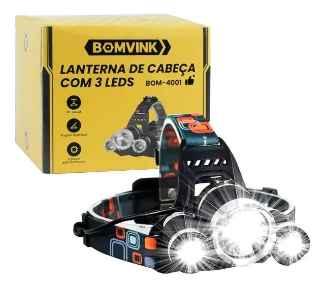 Lanterna De Cabeça Com 3 Leds Para Trilha Camping Função Sos