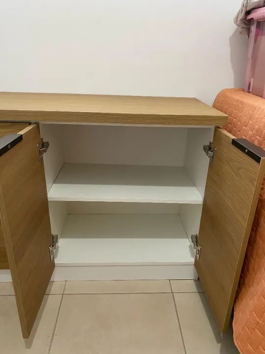 Mesa de escritório em L (MDF branco e freijó) - Foto 4