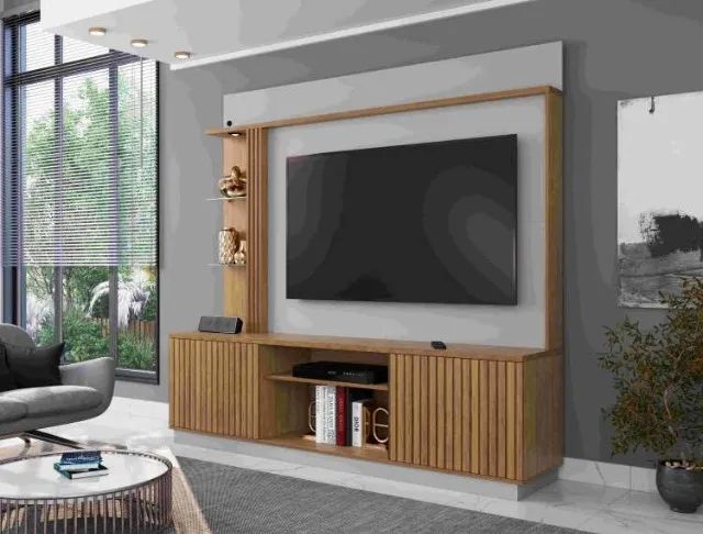 Rack Home Atlanta Naturale Ripado Efeito 3D.Off White Bechara - Entrega Rápida! 