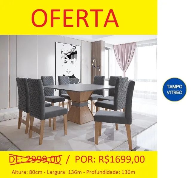 Mesa de jantar com 8 cadeiras 